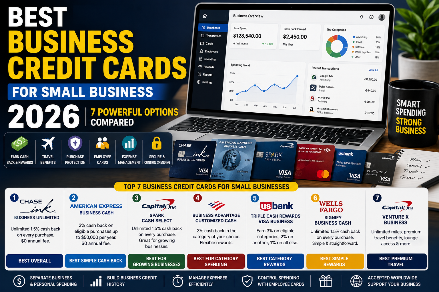 Best Business Credit Cards for Small Business in 2026: 7 Powerful Options Compared